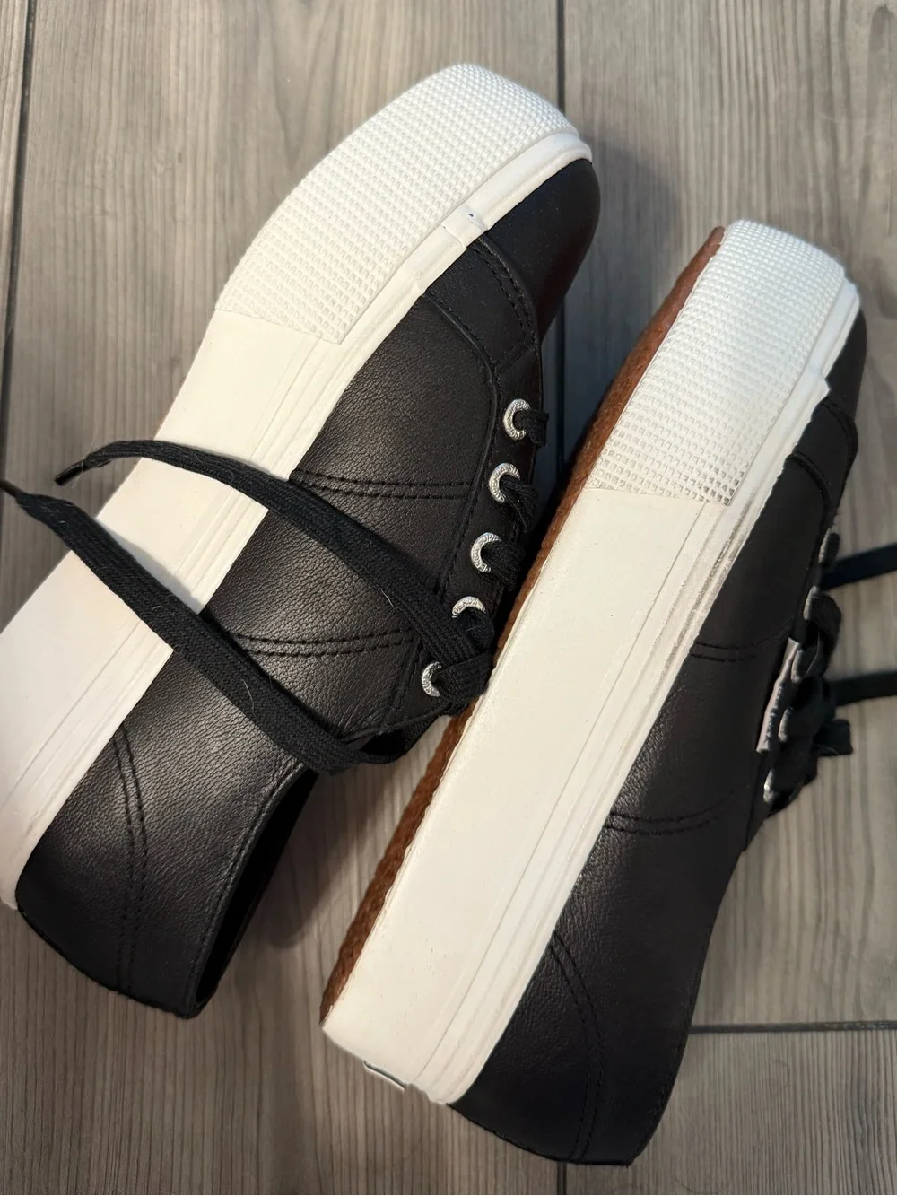 Superga Black Platform Sneakers with White Soles